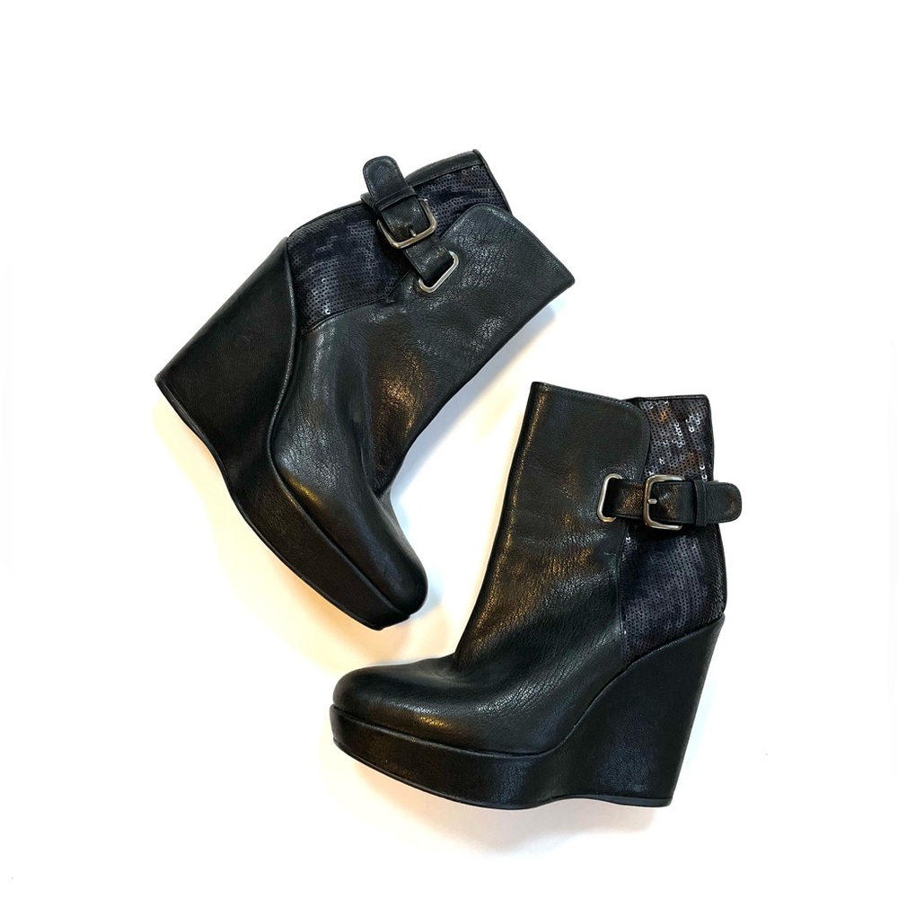 Stuart Weitzman Black Wedge Ankle Boots